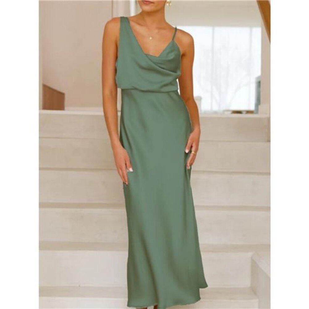 Satin Asymmetrical Midi Dress - Picture 10 of 16